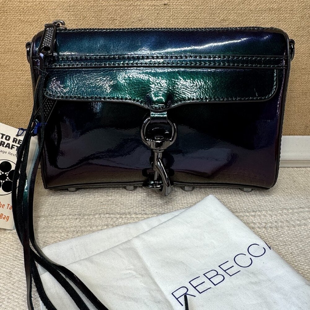 SOLD REBECCA MINKOFF Mini MAC Crossbody Bag Metallic Purple Gunmetal Chain Strap